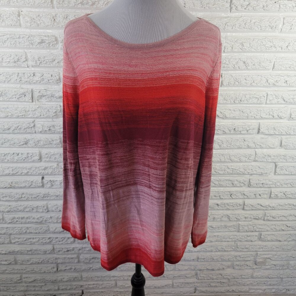 Chico's Women's XL Red Ombre Long Sleeve Knit Top Cotton Blend Pullover RED4E